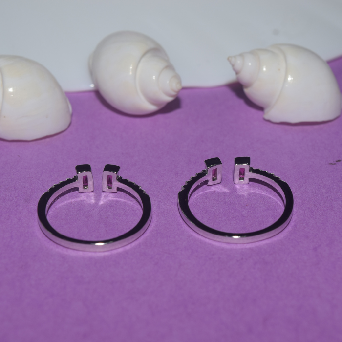 Adjustable two pink stone Silver toe ring