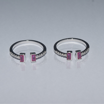 Adjustable two pink stone Silver toe ring