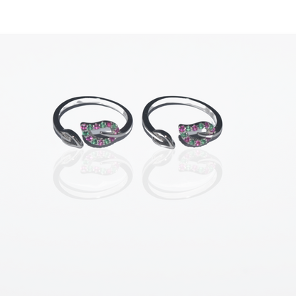 Adjustable Multicolor Leaf Silver toe ring