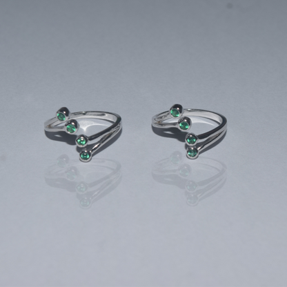 Tiny Green Stone Silver Adjustable toe ring