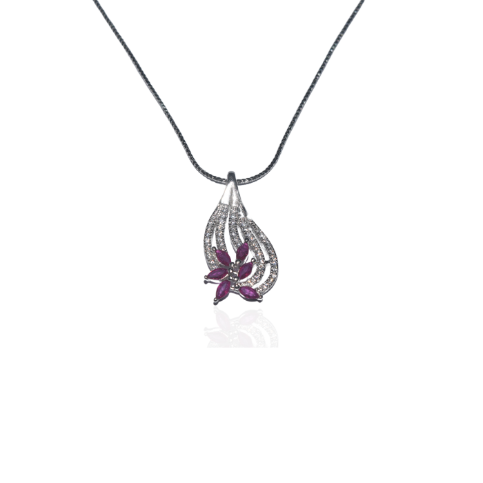 Silver Petal Sea Wave Pendant Necklace with Matching Earrings Set