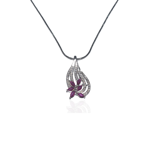 Silver Petal Sea Wave Pendant Necklace with Matching Earrings Set