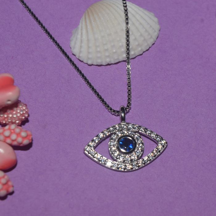 Silver Evil Eye Zircon Studded Necklace