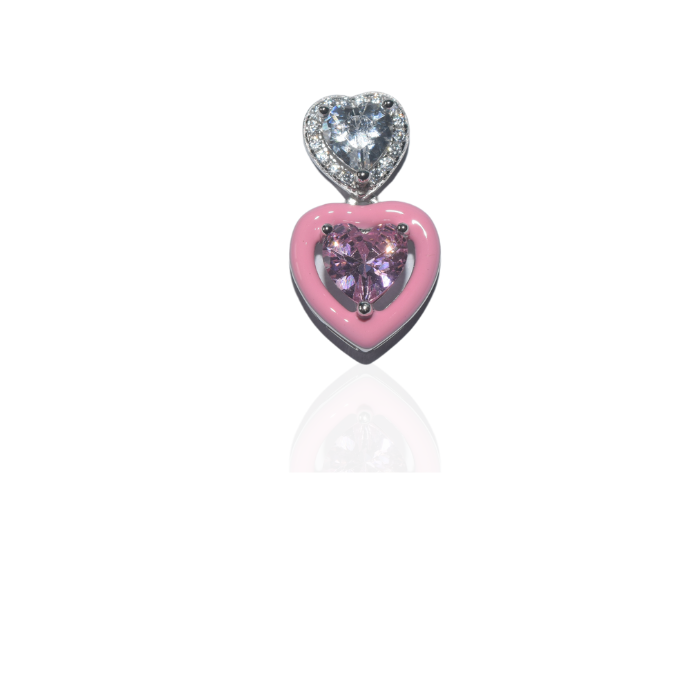 Silver Pink Heart with Solitaires Earrings