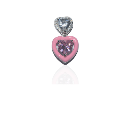 Silver Pink Heart with Solitaires Earrings