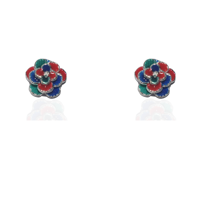 Silver Multicolor Blooming Flower Earrings