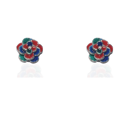 Silver Multicolor Blooming Flower Earrings