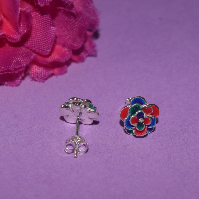 Silver Multicolor Blooming Flower Earrings