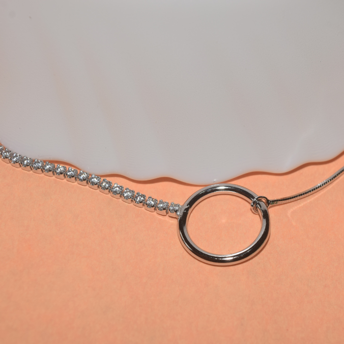 Silver Ring with Dazzling Line Bracelet