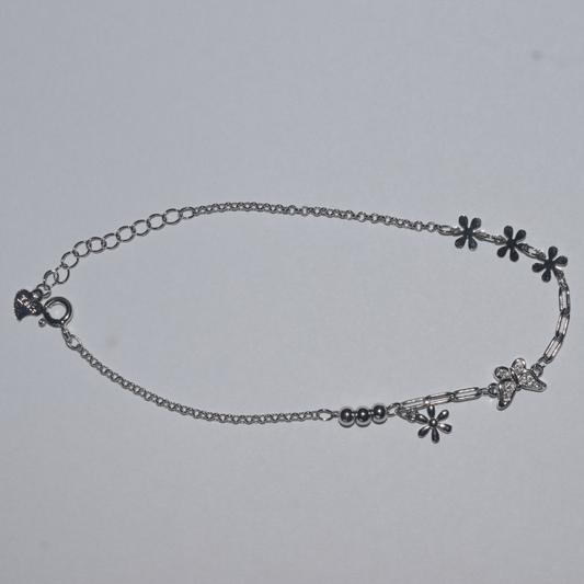 Silver Floral Butterfly Bracelet