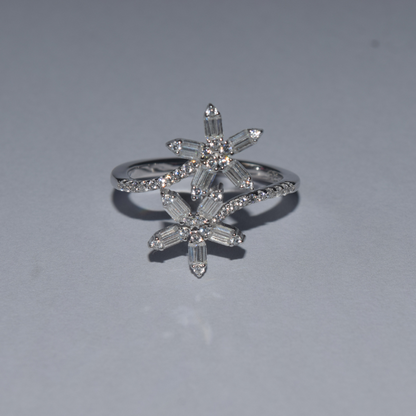 Silver Twin Blooming Flower Ring