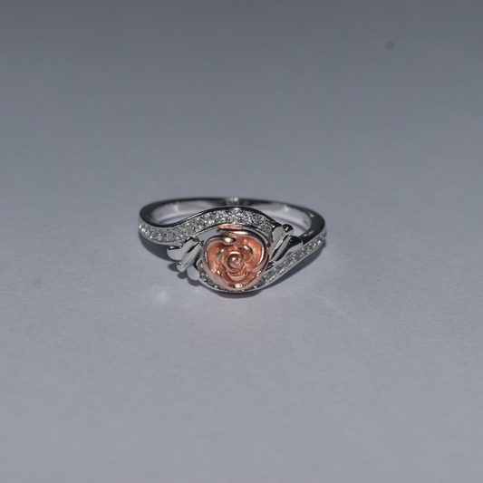 Silver Rose with Butterfly Ring