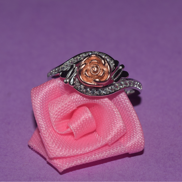 Silver Rose with Butterfly Ring