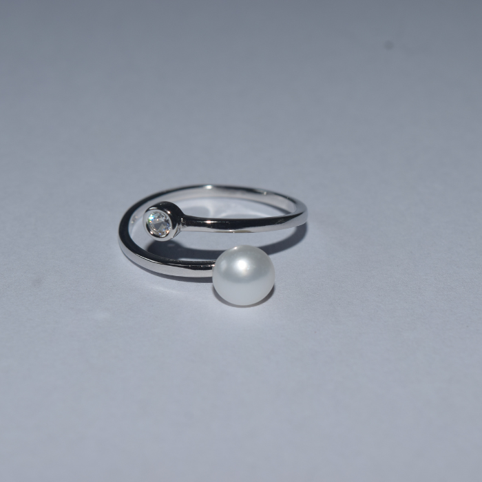 Silver Pearl and Stone Adjustable Ring