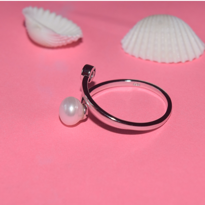 Silver Pearl and Stone Adjustable Ring