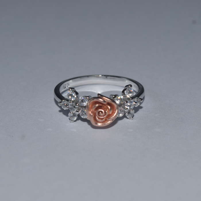 Silver Rose and Studded Flowers Ring