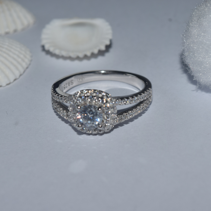 Silver Solitaire Studded Ring