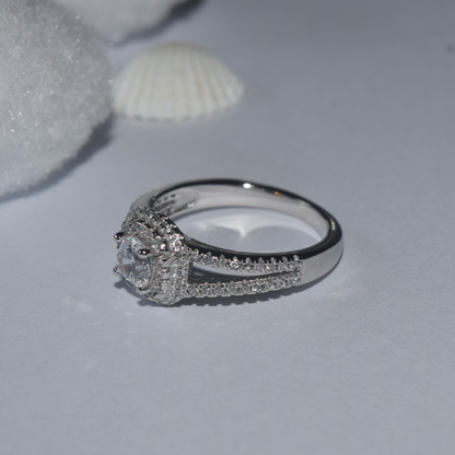 Silver Solitaire Studded Ring