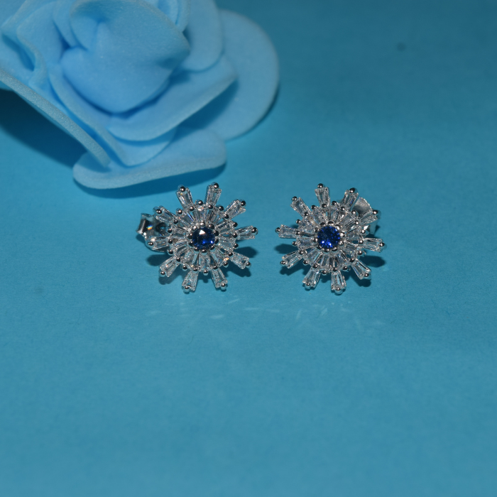 Silver Blooming Flower Zircons Earrings