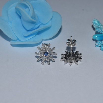 Silver Blooming Flower Zircons Earrings