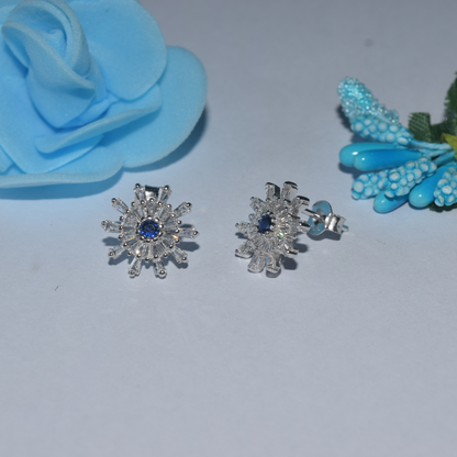 Silver Blooming Flower Zircons Earrings