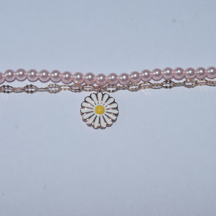 Silver Shining Flower Rose Gold with Pearls Bracelet