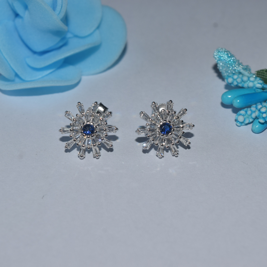 Silver Blooming Flower Zircons Earrings