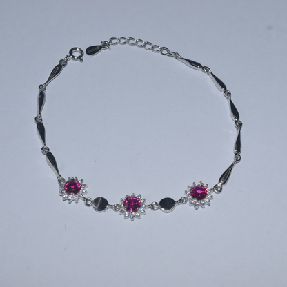 Silver Pink Floral Charming Bracelet