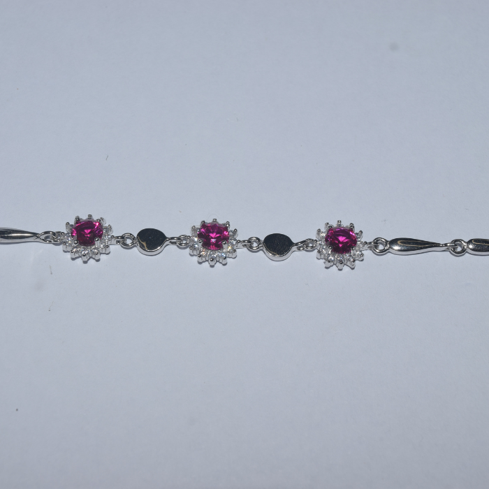 Silver Pink Floral Charming Bracelet