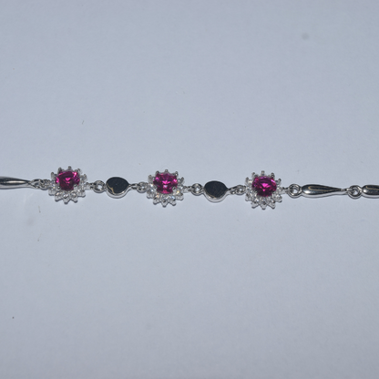 Silver Pink Floral Charming Bracelet