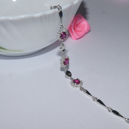 Silver Pink Floral Charming Bracelet