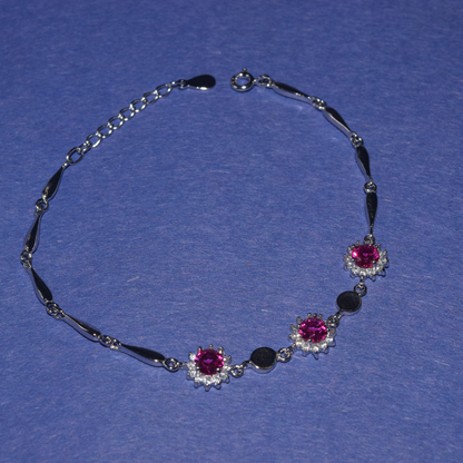 Silver Pink Floral Charming Bracelet