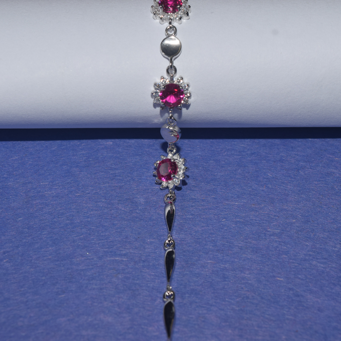 Silver Pink Floral Charming Bracelet