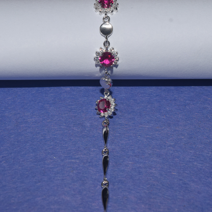 Silver Pink Floral Charming Bracelet