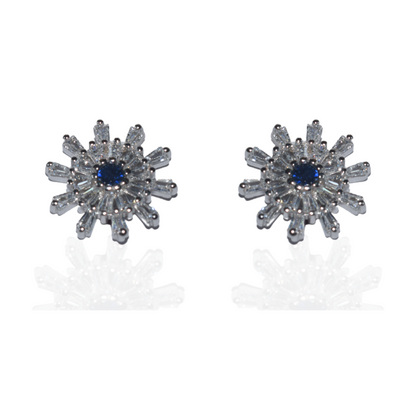 Silver Blooming Flower Zircons Earrings