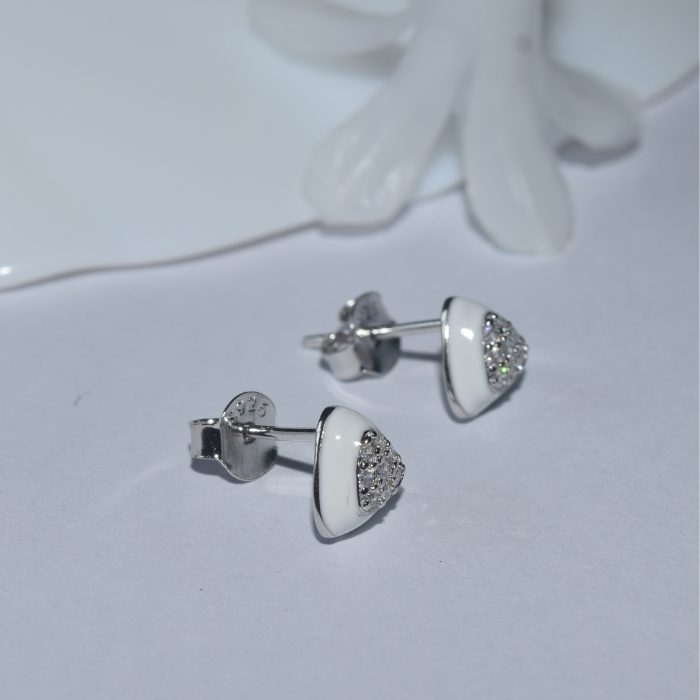 Silver White Zircons Mini Stud Earrings