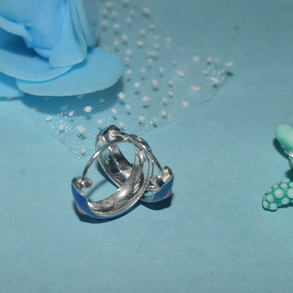 Silver Blue Full Hoop Earrings