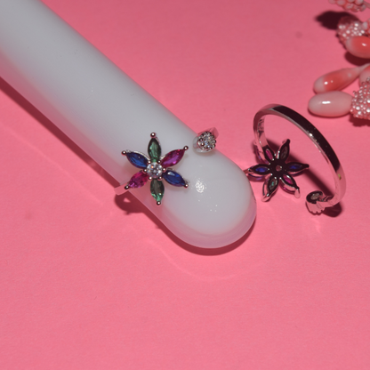 Multicolor flower adjustable toe ring