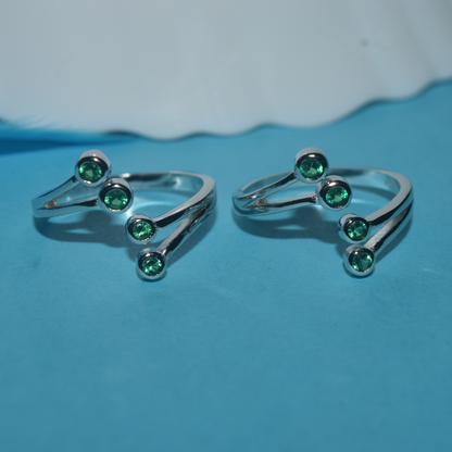 Tiny Green Stone Silver Adjustable toe ring