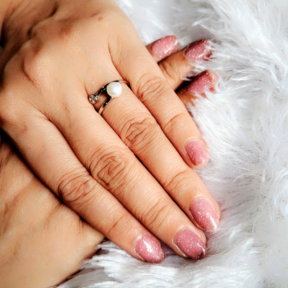 Silver Pearl and Stone Adjustable Ring