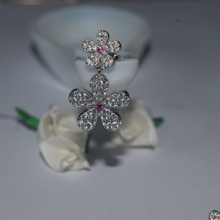 Silver Twin Flowers Zircon studded Earring