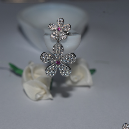 Silver Twin Flowers Zircon studded Earring