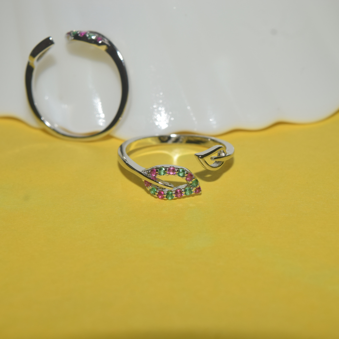 Adjustable Multicolor Leaf Silver toe ring