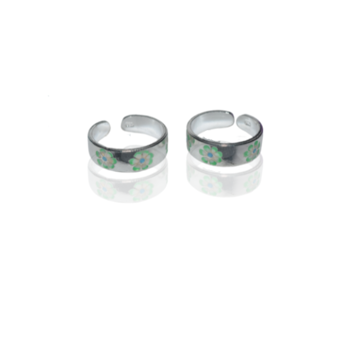 Green Flower Silver toe bands