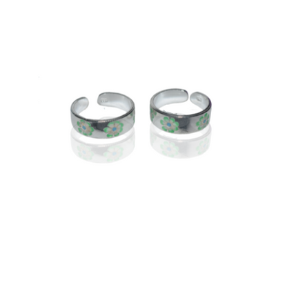 Green Flower Silver toe bands