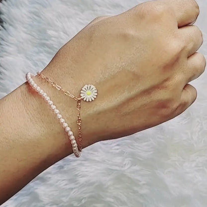 Silver Shining Flower Rose Gold with Pearls Bracelet